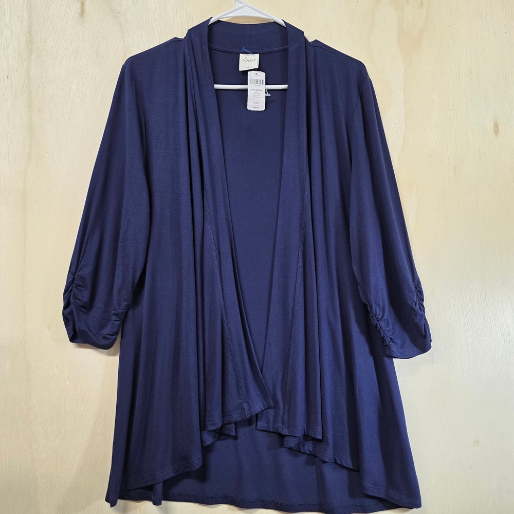 Soma Maritime Navy Open Front Dress Wrap Cardigan Ruched 3/4 Sleeve Large - Picture 2 of 11